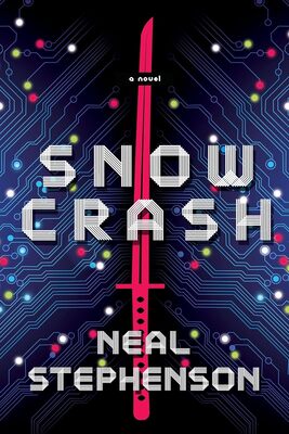 book cover, a red katana in front of a blue field of circuits
