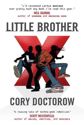 book cover, three shadowed figures in a dramatic pose in front of a looming red X